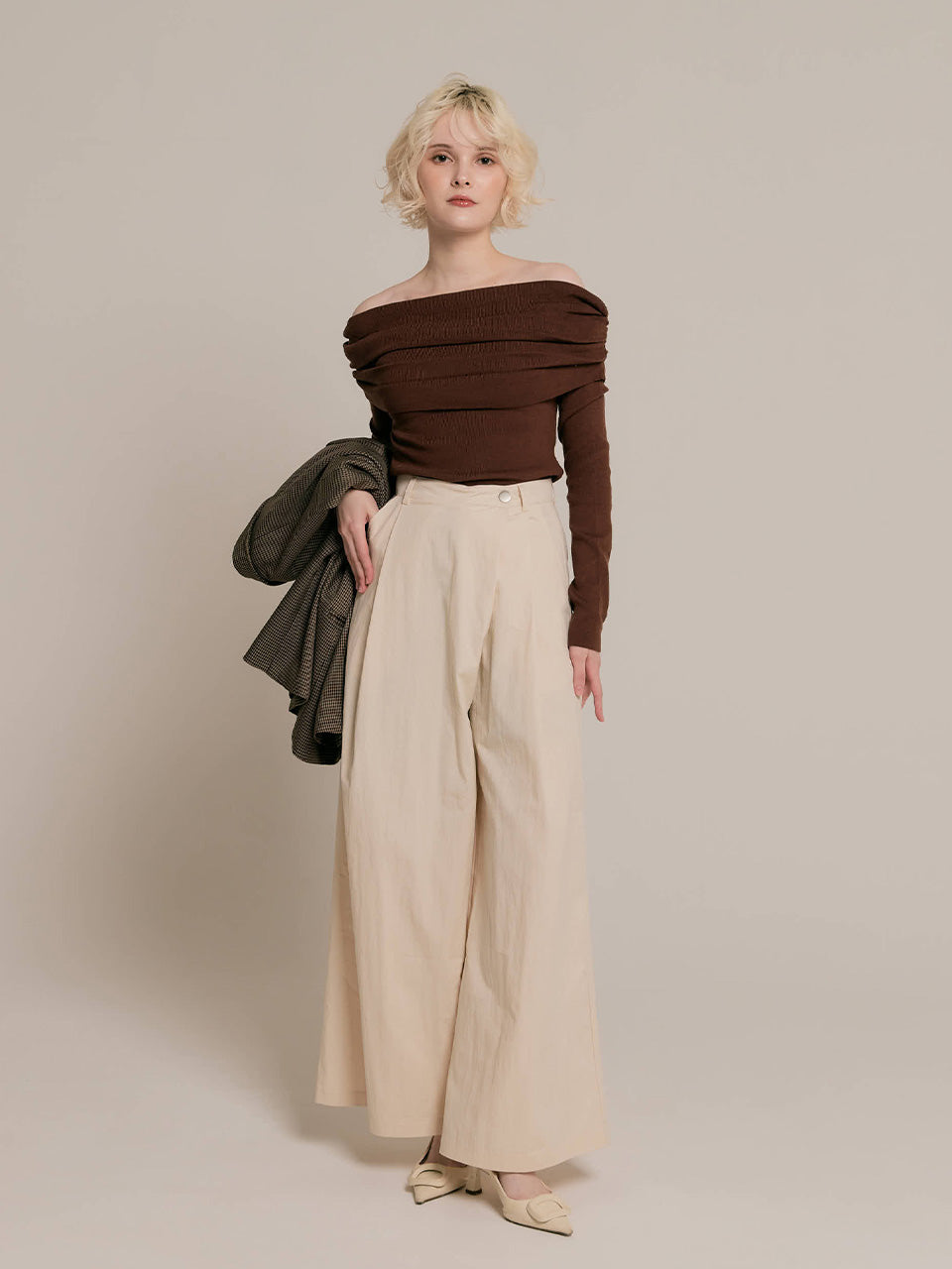 Drape off-shoulder knit – RANCLIC