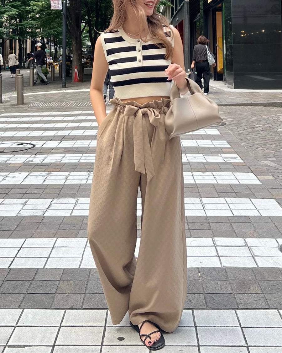 gather ribbon wide pants