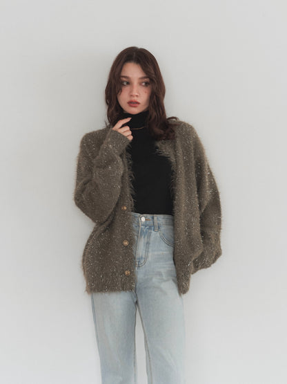 glitter shaggy over cardigan