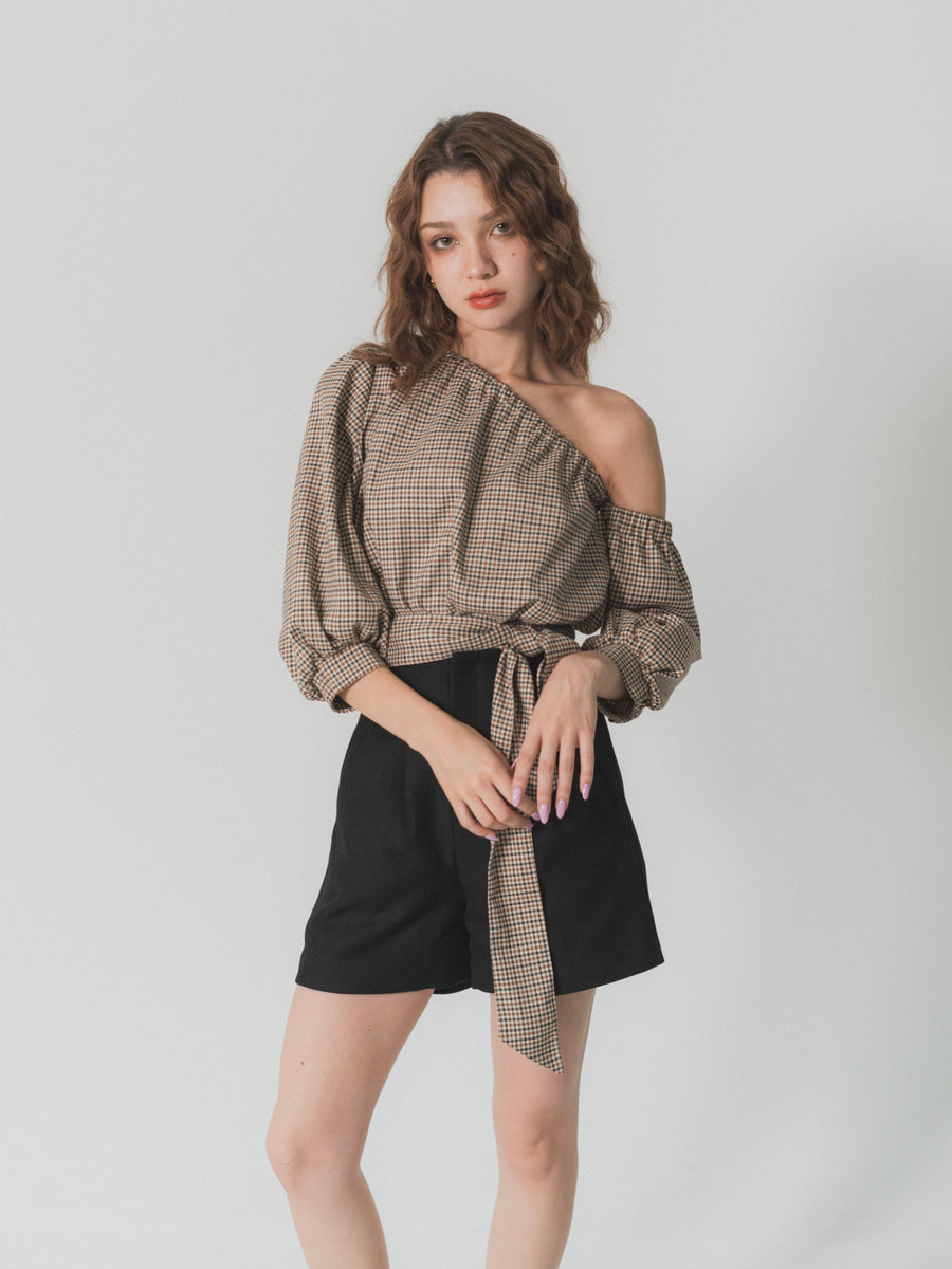 【SET】one shoulder long sleeve blouse