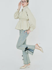 【BESTSELLER】side slit denim ribbon pants