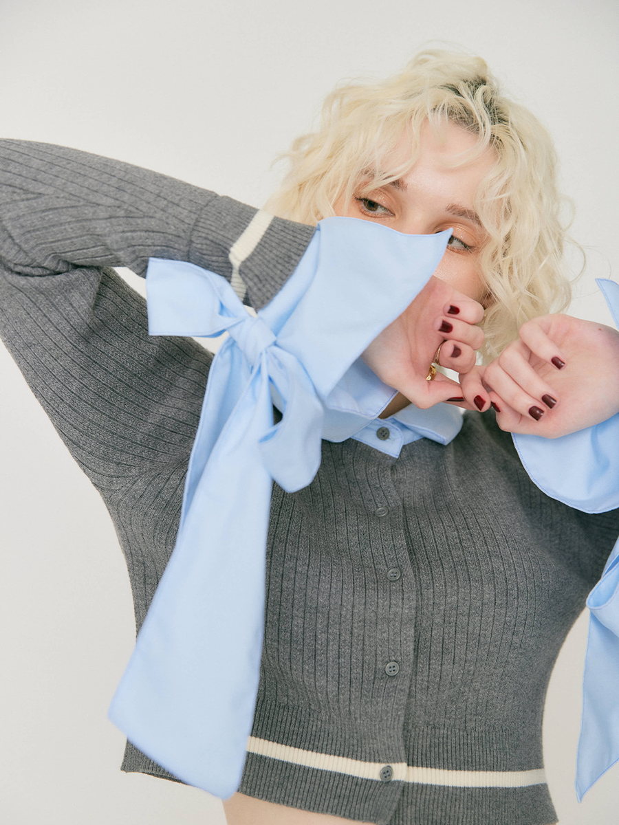 Ribbon tie cropped cardigan – RANCLIC Ribbon tie cropped cardigan – RANCLIC