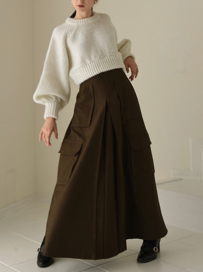 cargo long flare skirt