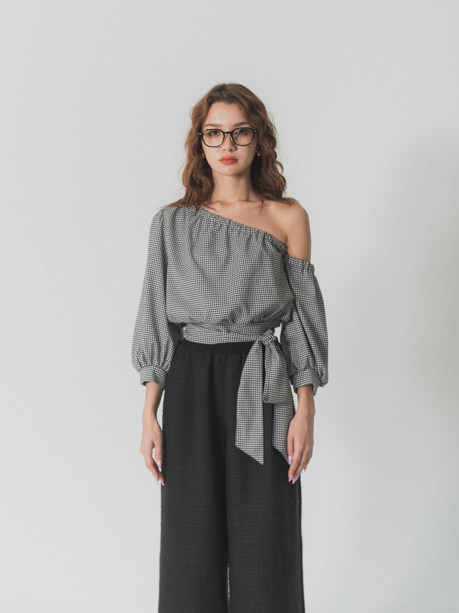 【SET】one shoulder long sleeve blouse