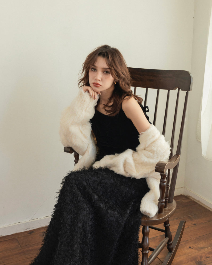 back ribbon fringe jacquard dress