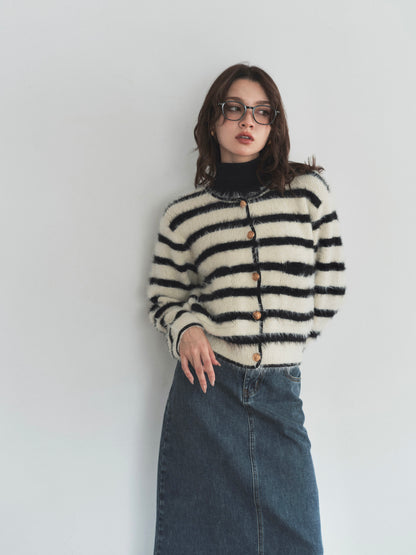 shaggy knit no collar jacket