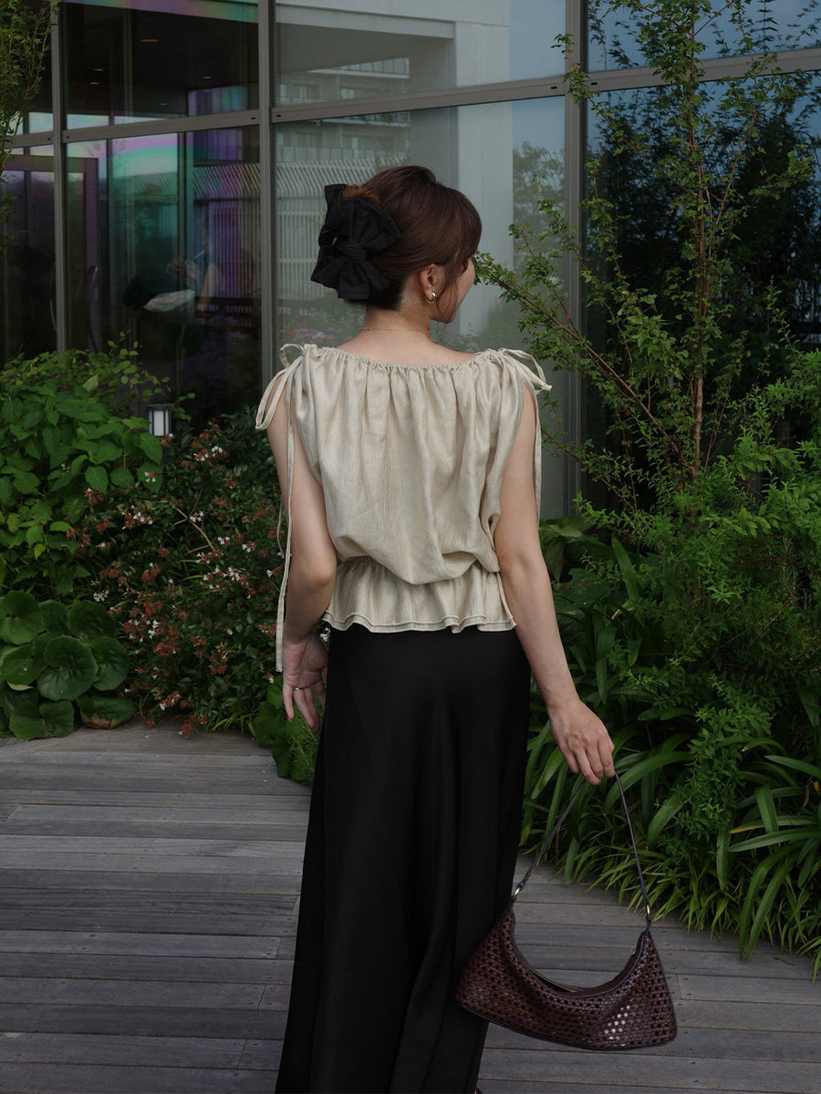 【8/6 OPEN】Crinkle gather ribbon blouse