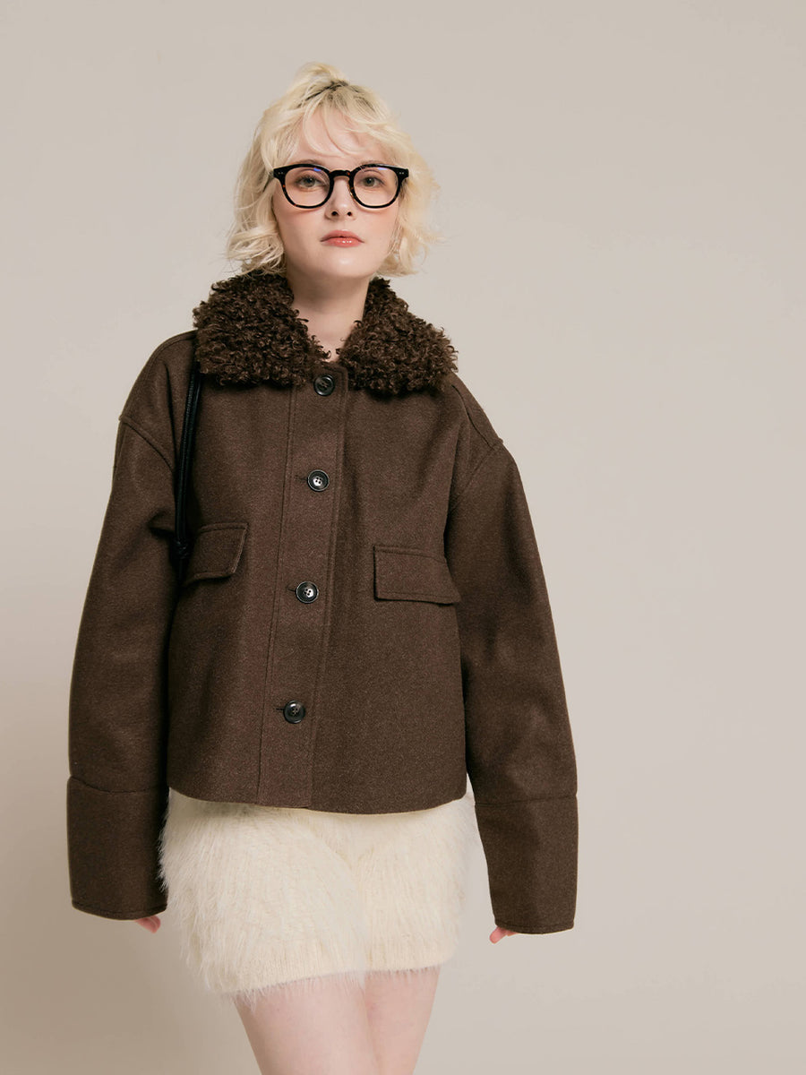 【10/29 OPEN】Faux shearling collar jacket