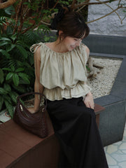 【8/6 OPEN】Crinkle gather ribbon blouse