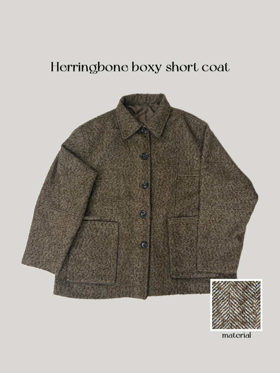Herringbone boxy short coat