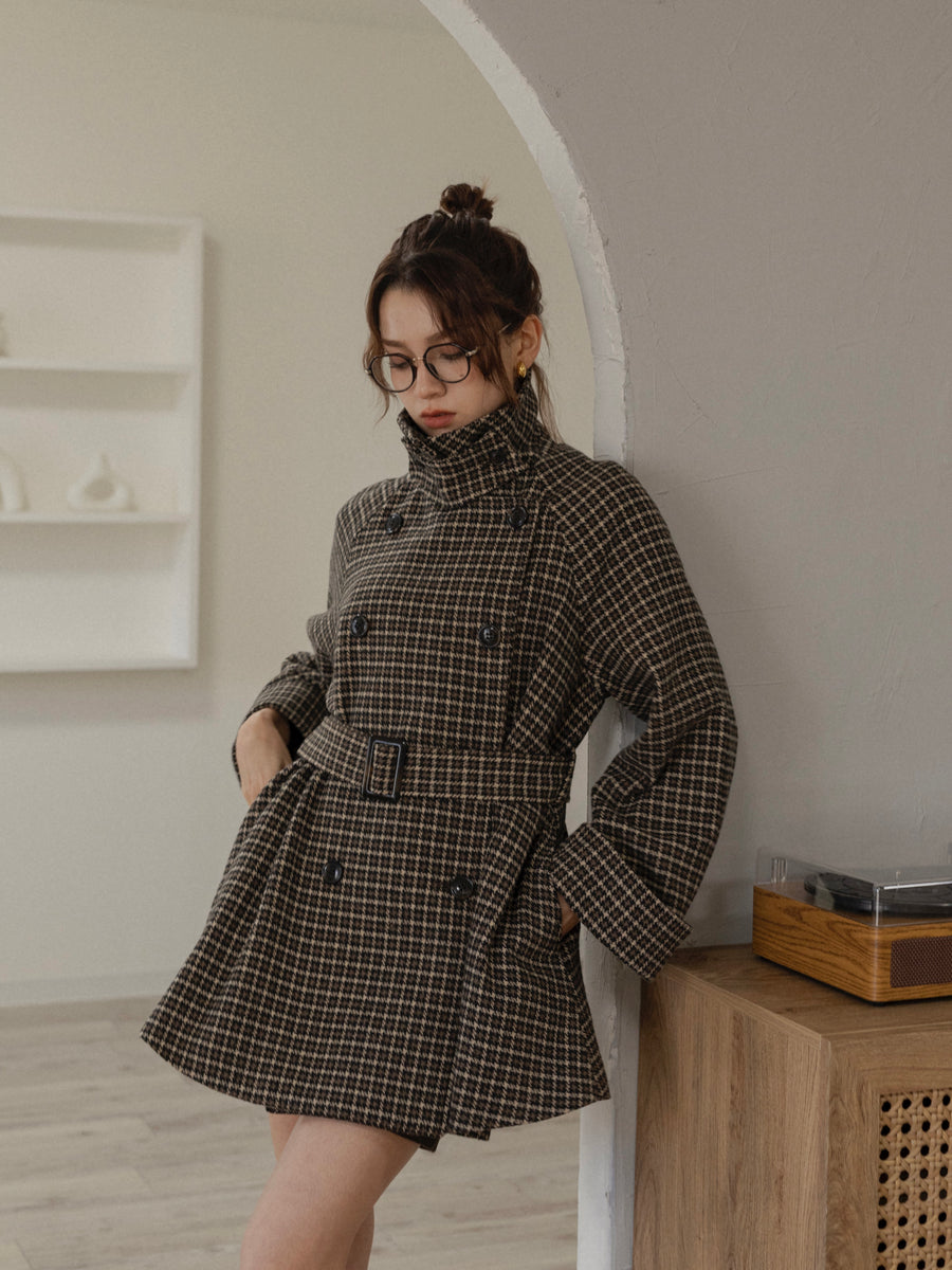 gun club check double short coat