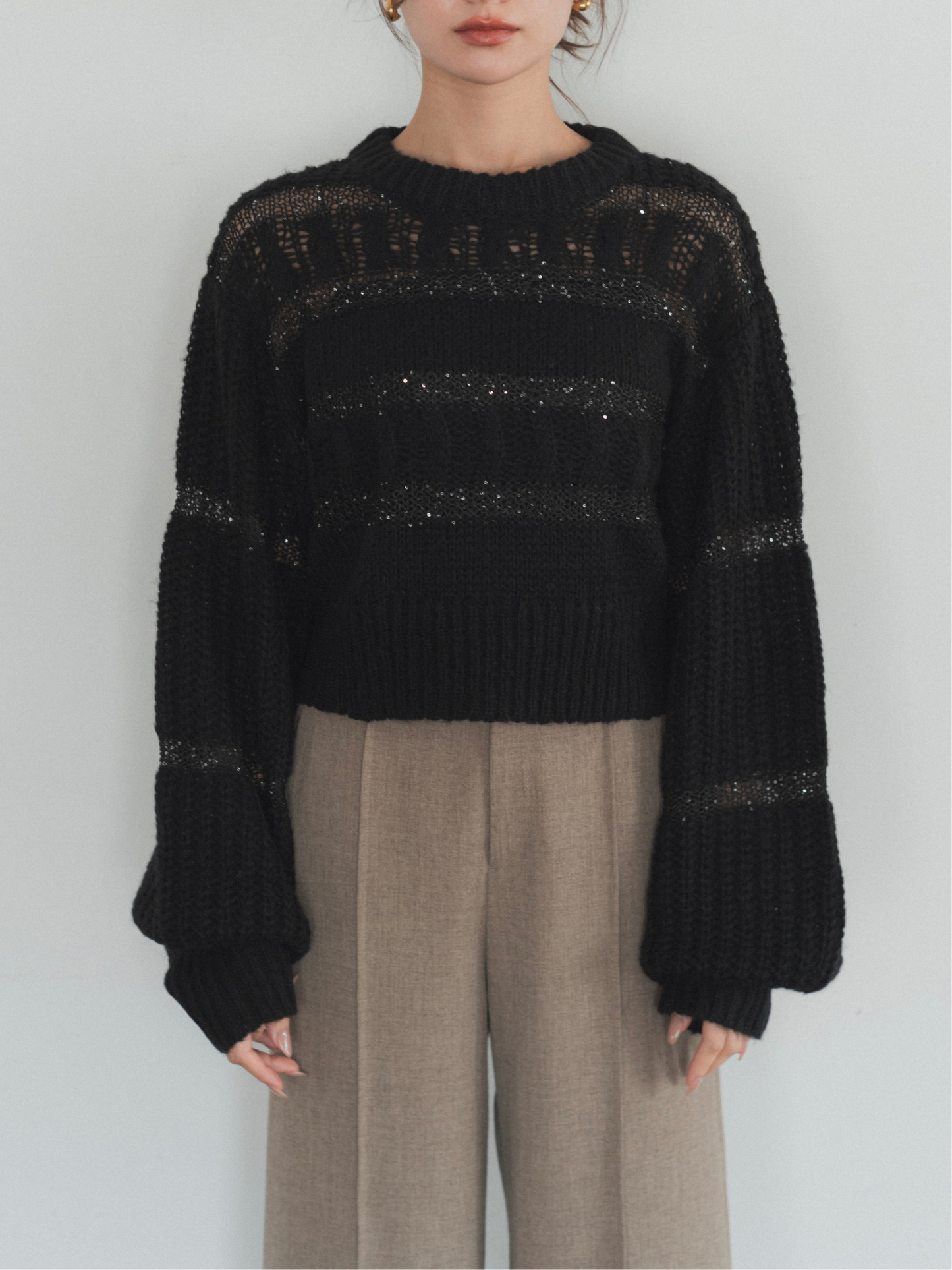 sequin border cable knit