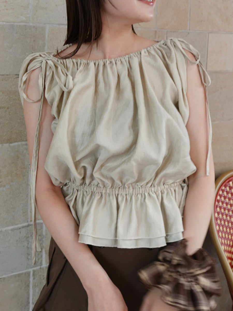 【8/6 OPEN】Crinkle gather ribbon blouse