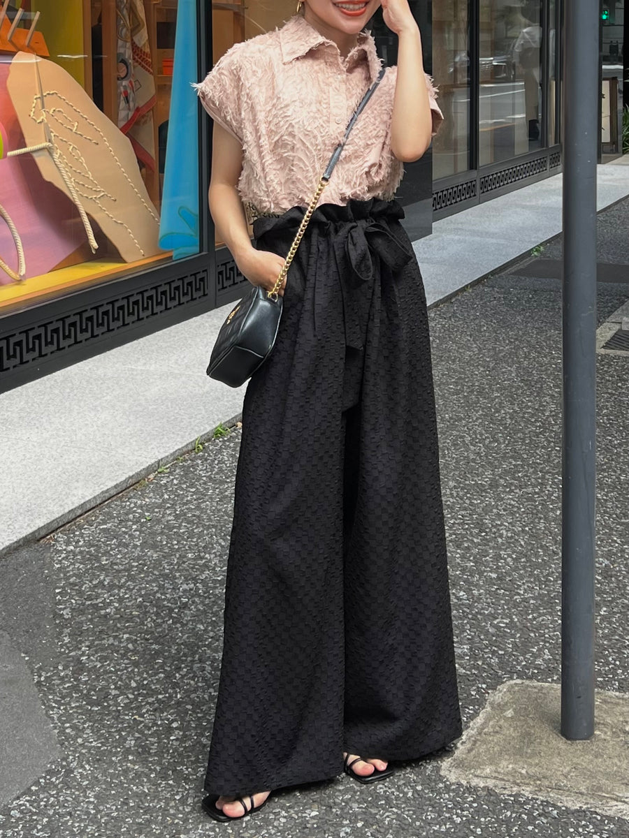 gather ribbon wide pants