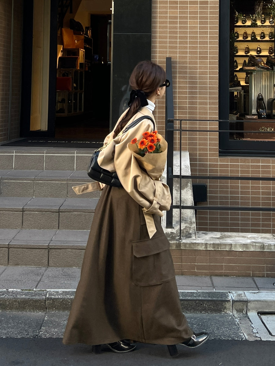 cargo long flare skirt