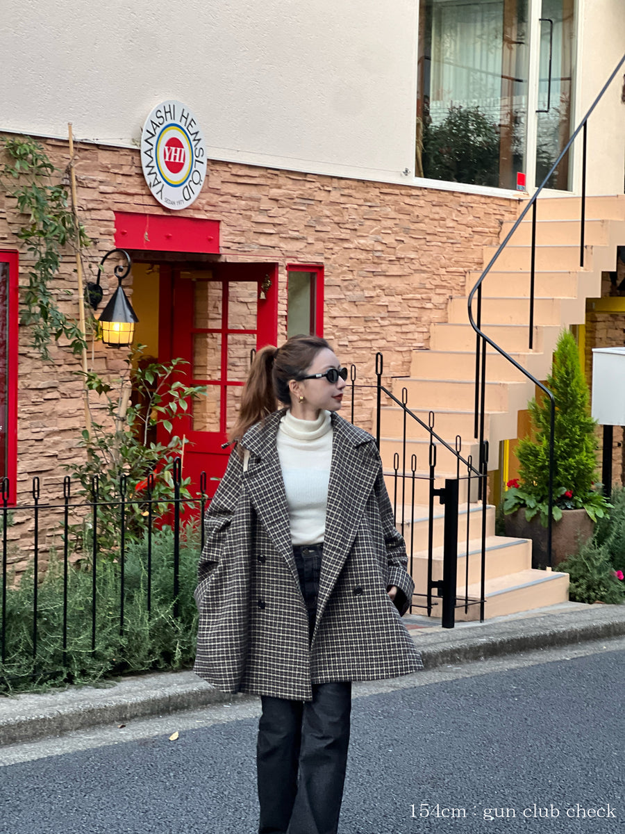 gun club check double short coat