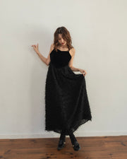 back ribbon fringe jacquard dress