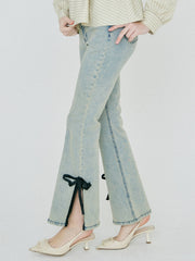 【BESTSELLER】side slit denim ribbon pants