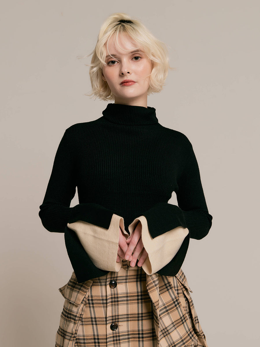 【RESTOCK】Bicolor layered flare knit tops