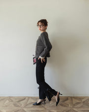 【BEST SELLER】side slit denim ribbon pants