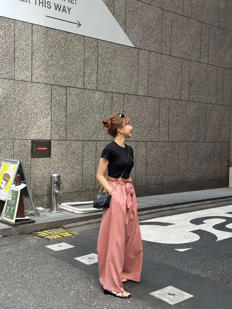 gather ribbon wide pants