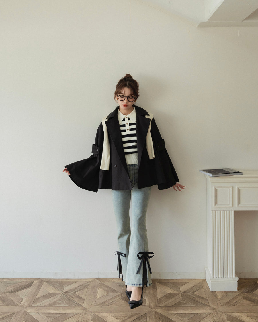【BEST SELLER】side slit denim ribbon pants