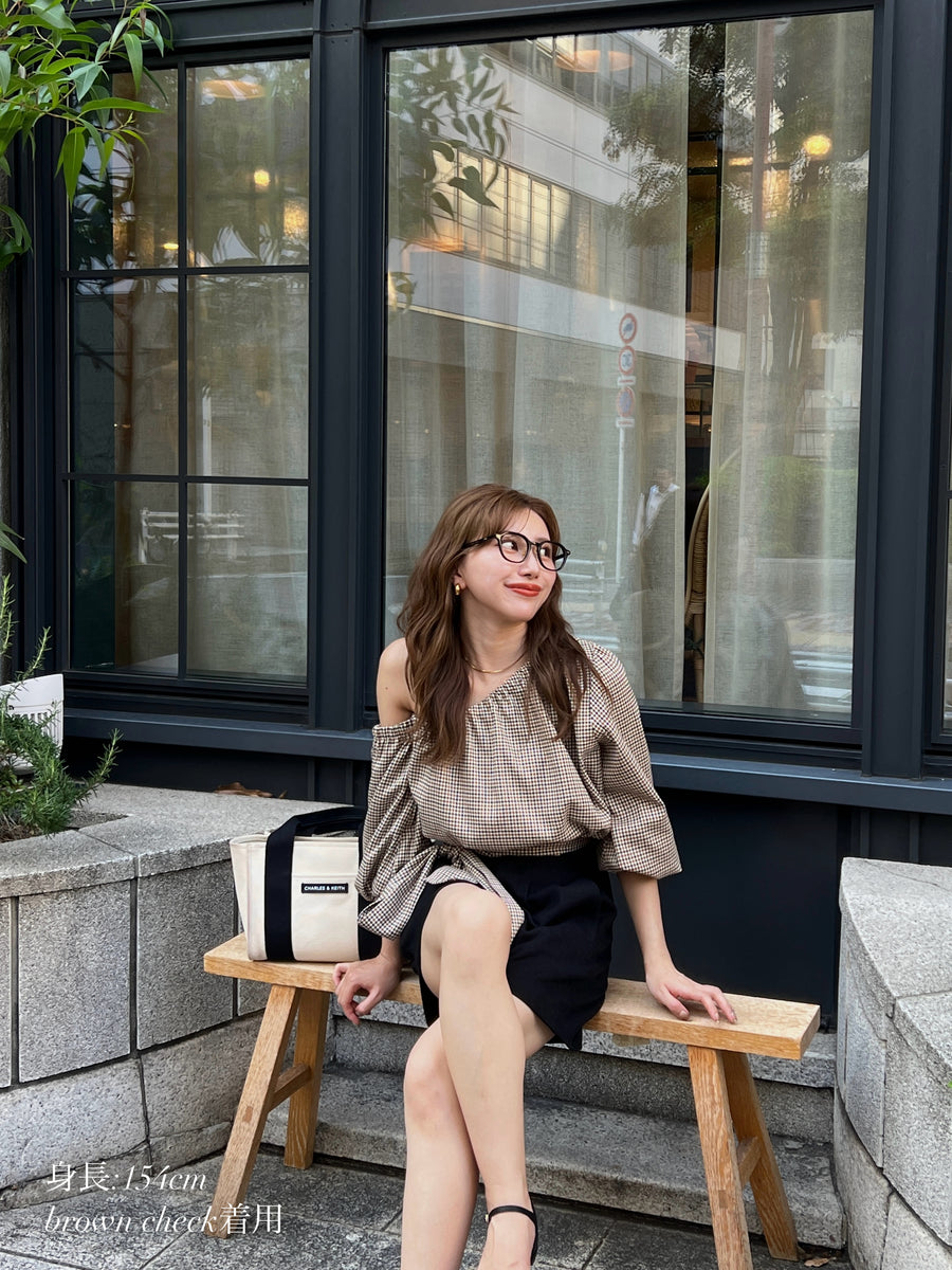 【SET】one shoulder long sleeve blouse