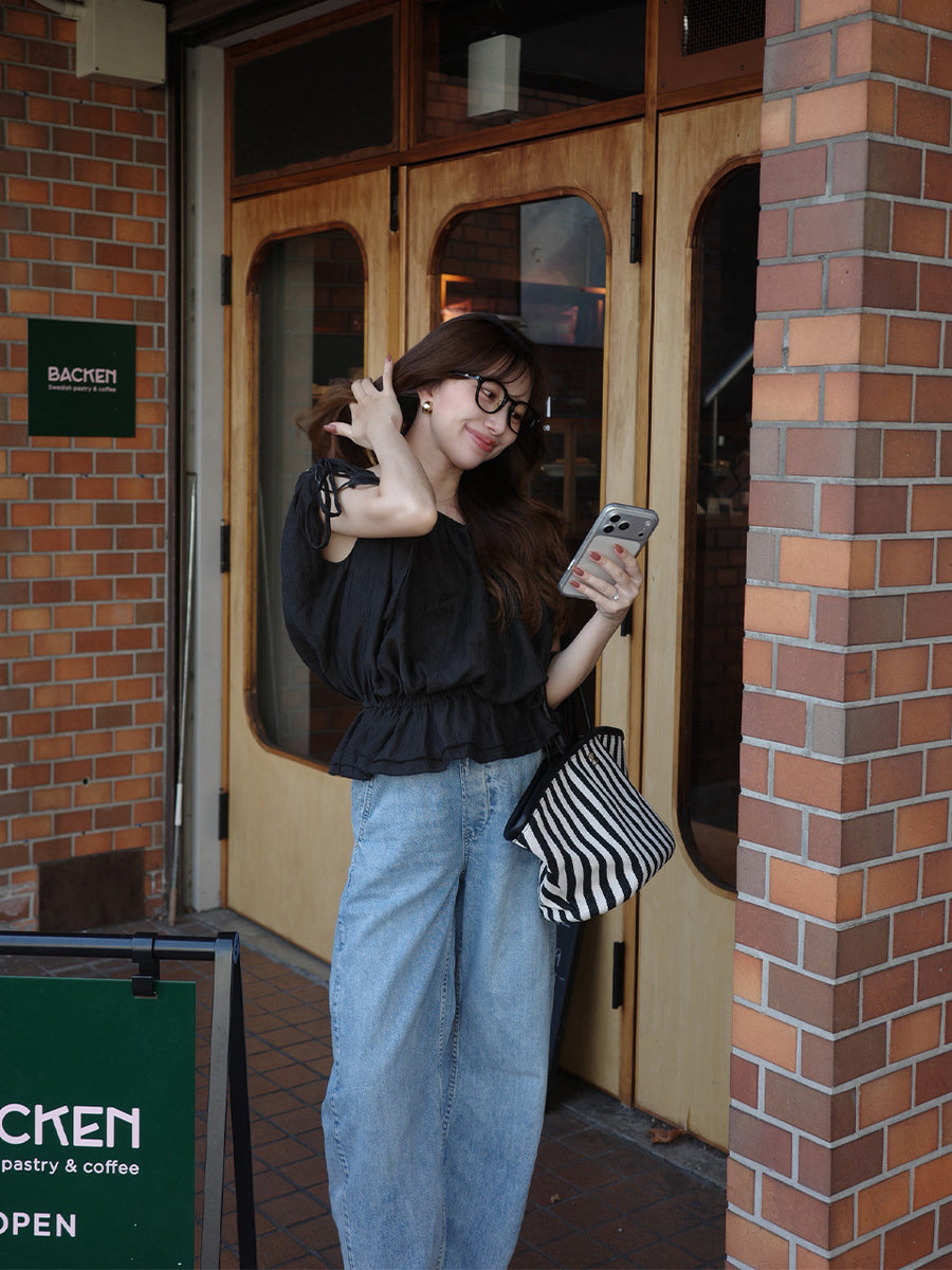 【8/6 OPEN】Crinkle gather ribbon blouse