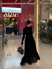 back ribbon fringe jacquard dress