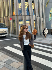 【BEST SELLER】side slit denim ribbon pants