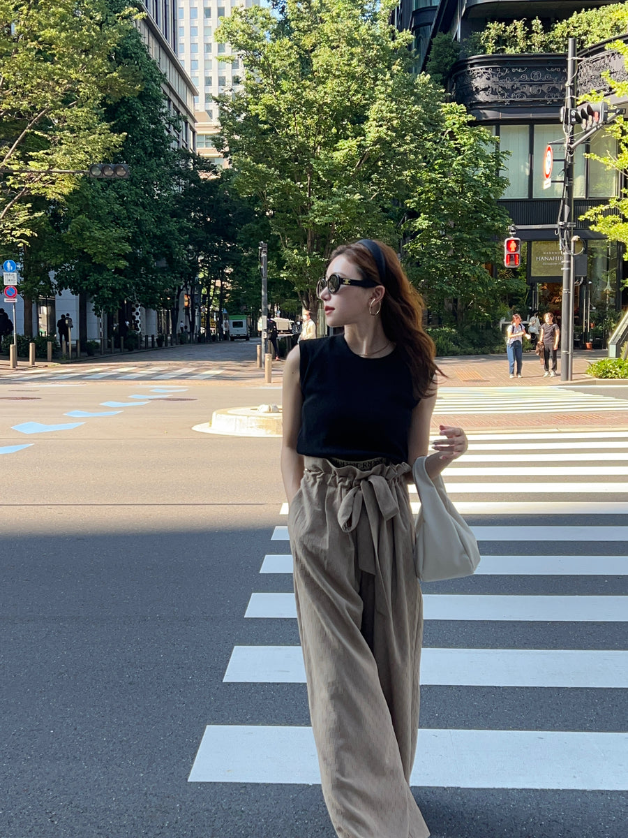 gather ribbon wide pants