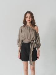【SET】one shoulder long sleeve blouse
