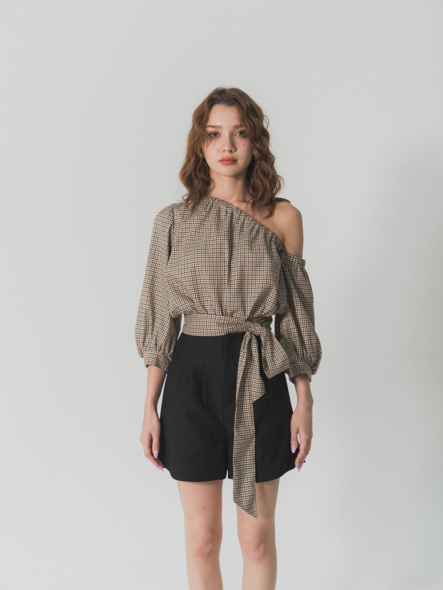 【SET】one shoulder long sleeve blouse