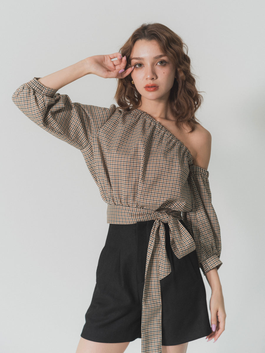 【SET】one shoulder long sleeve blouse