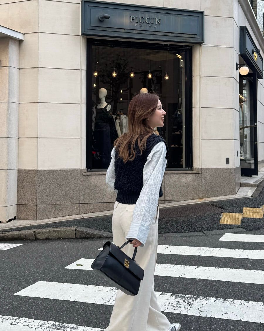 【SET】loop yarn knit gilet + shirring wide sleeve shirt