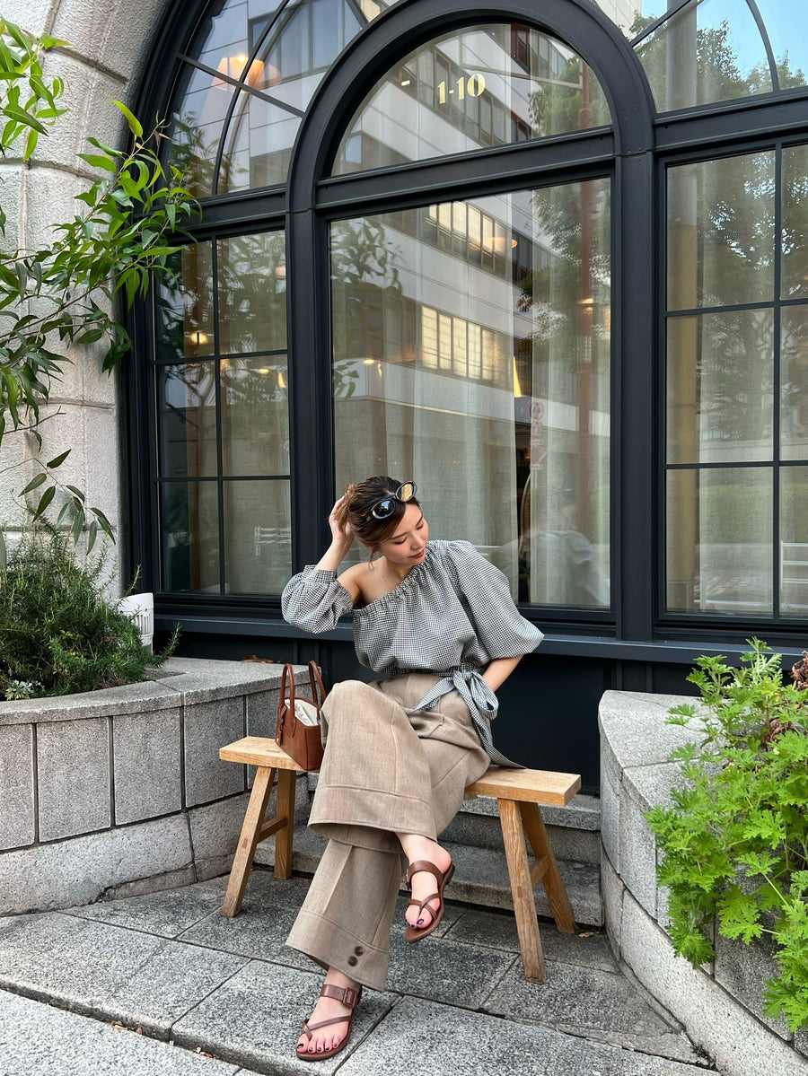 【SET】one shoulder long sleeve blouse