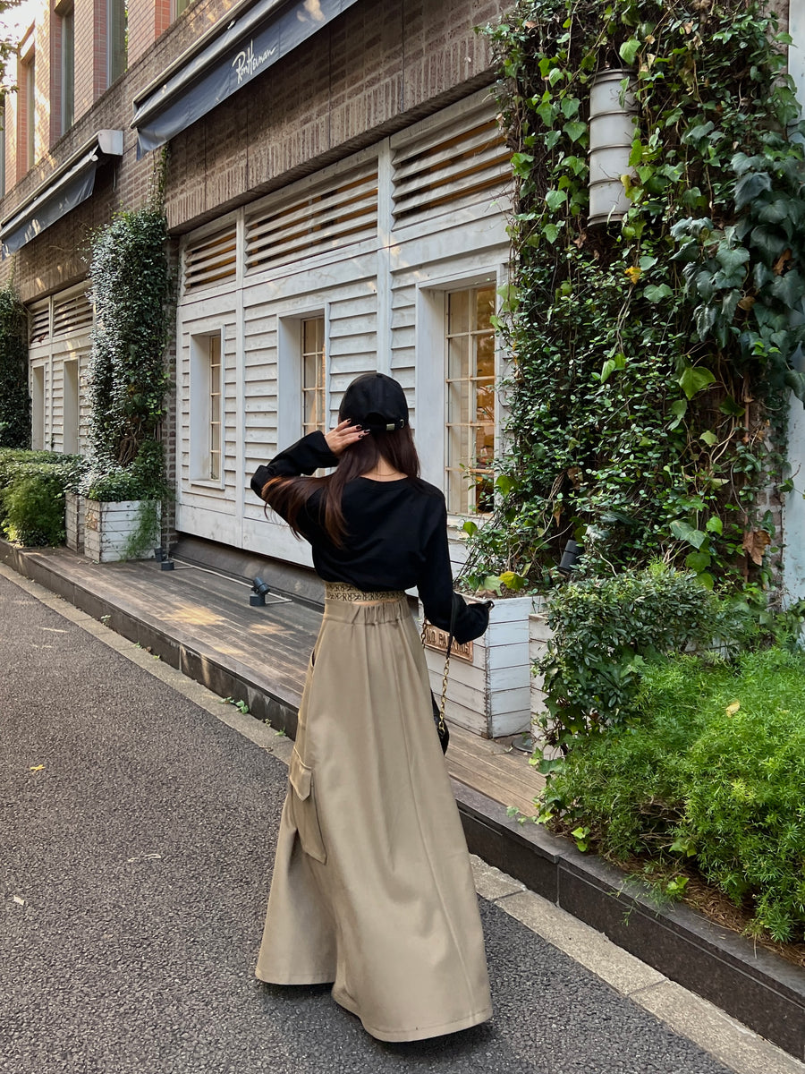 cargo long flare skirt