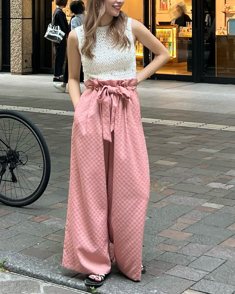 gather ribbon wide pants