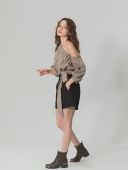 【SET】one shoulder long sleeve blouse