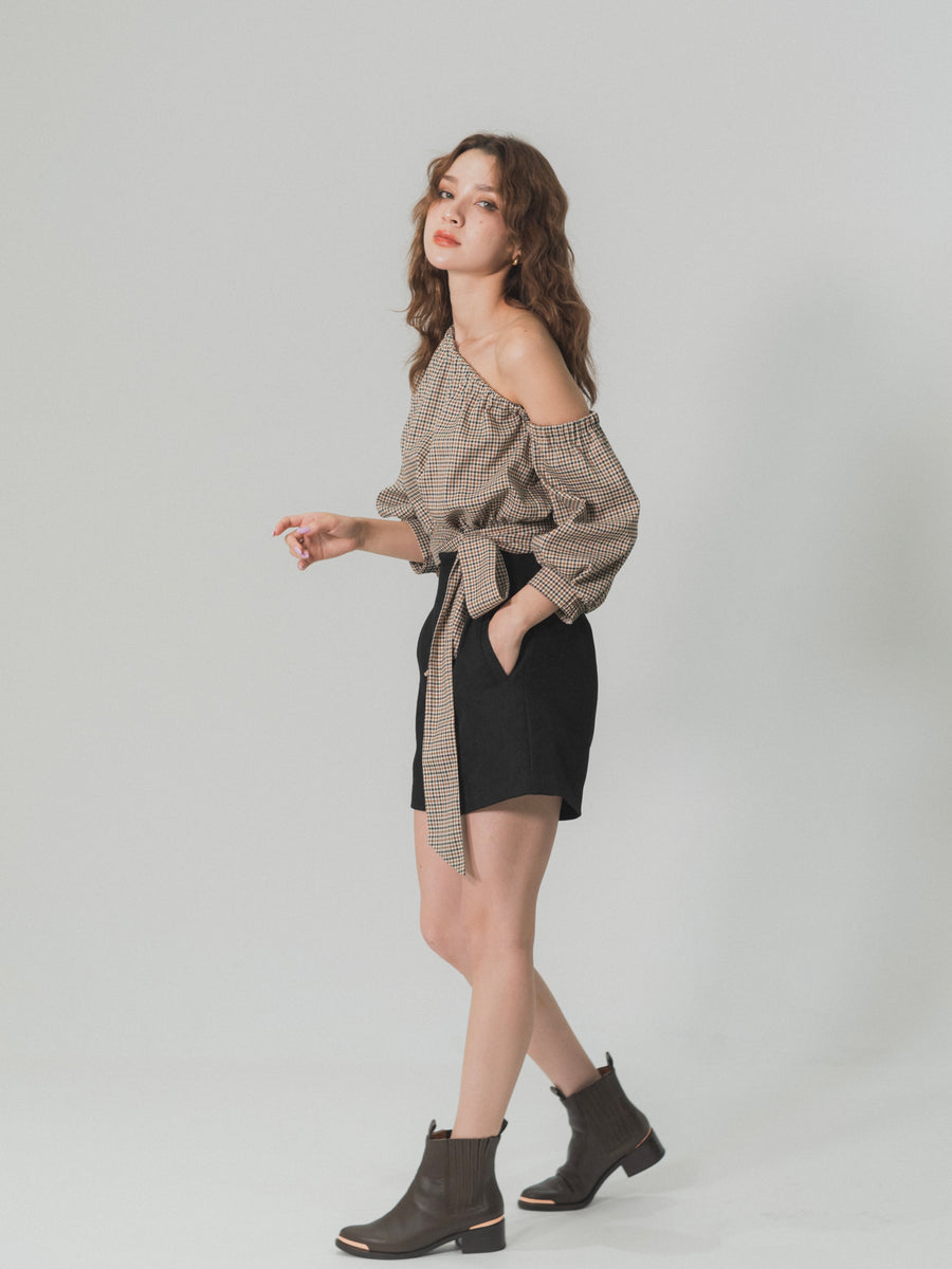 【SET】one shoulder long sleeve blouse