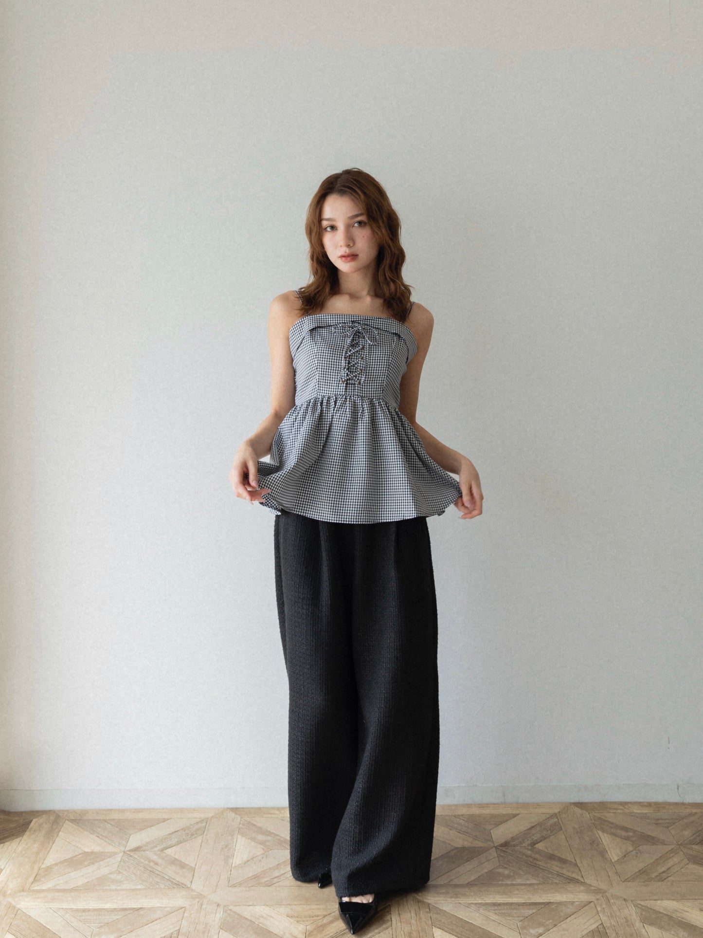 【Set】lace up camisole