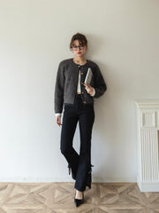 【BEST SELLER】side slit denim ribbon pants