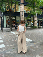 gather ribbon wide pants