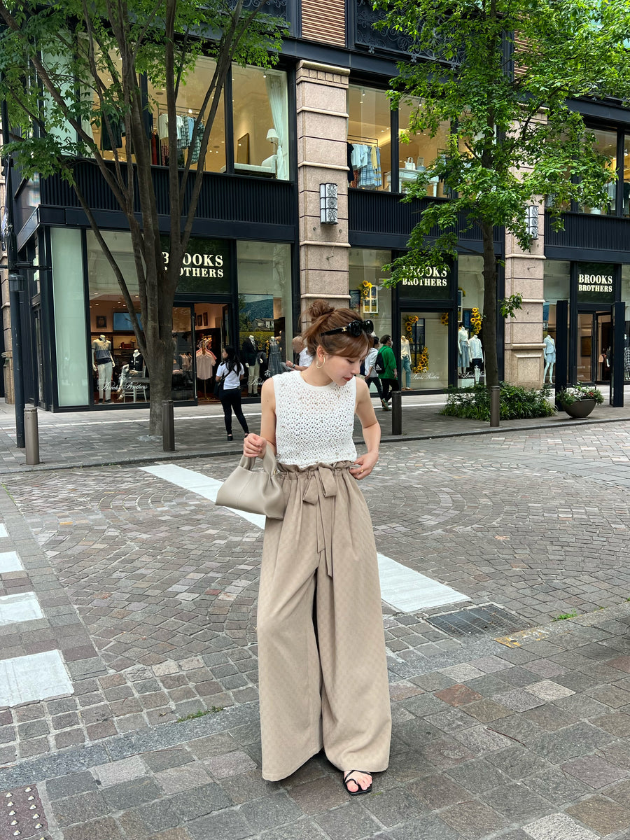 gather ribbon wide pants