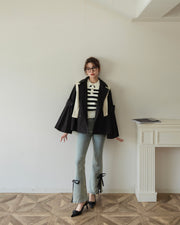 【BEST SELLER】side slit denim ribbon pants