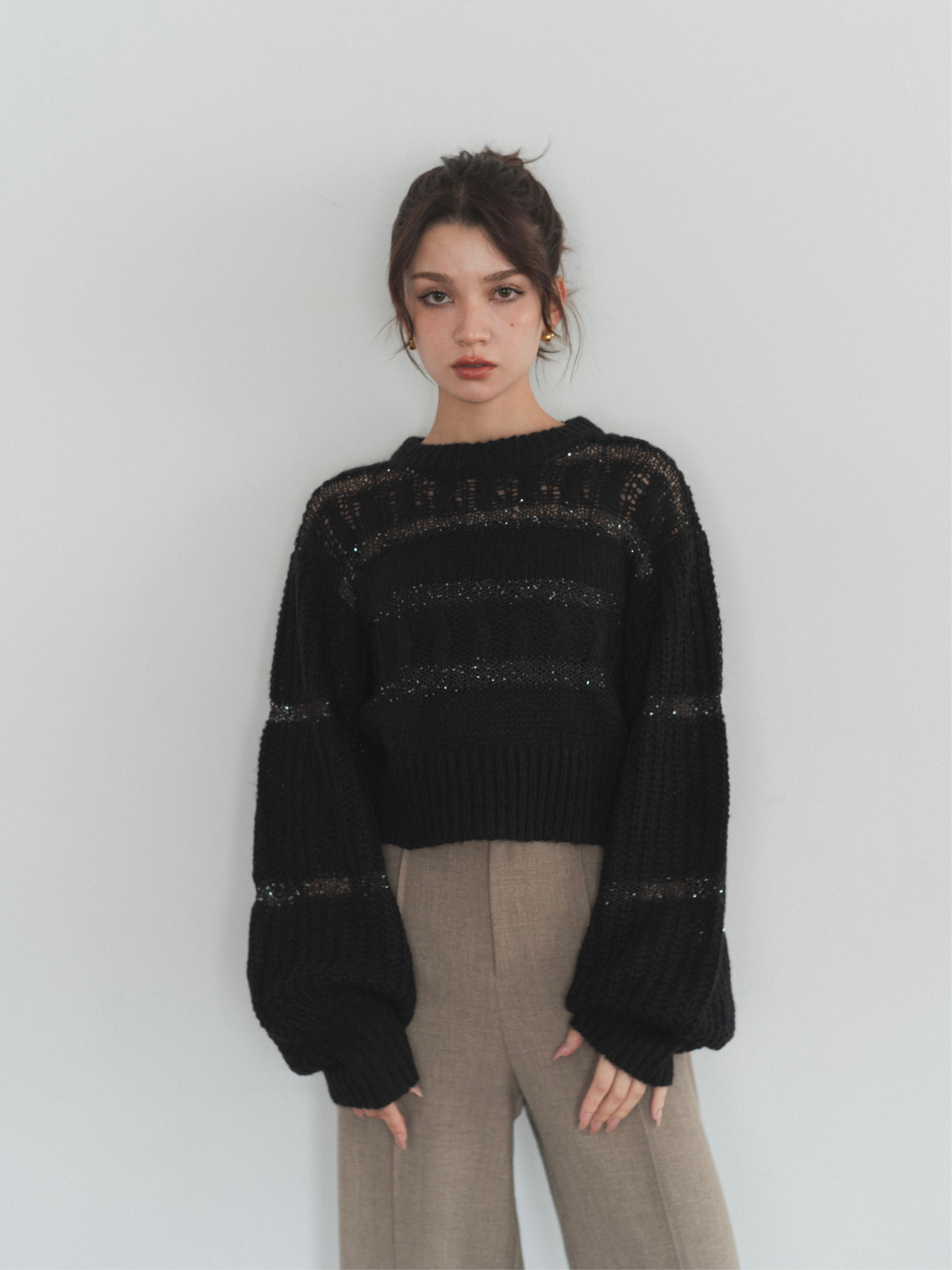 sequin border cable knit