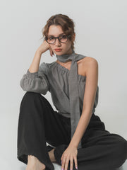 【SET】one shoulder long sleeve blouse