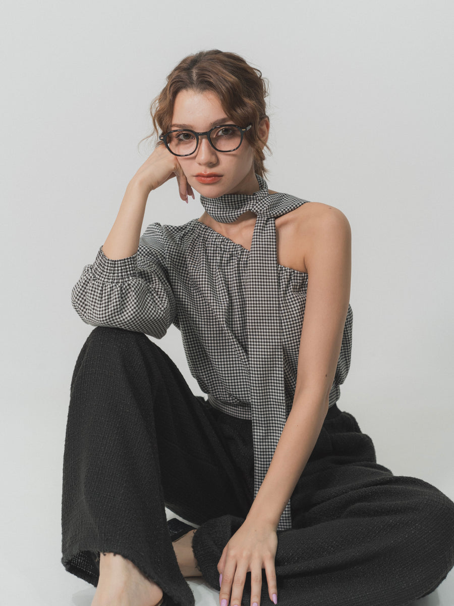 【SET】one shoulder long sleeve blouse