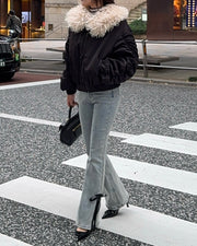 【BEST SELLER】side slit denim ribbon pants