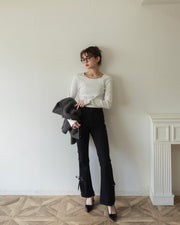 【BEST SELLER】side slit denim ribbon pants